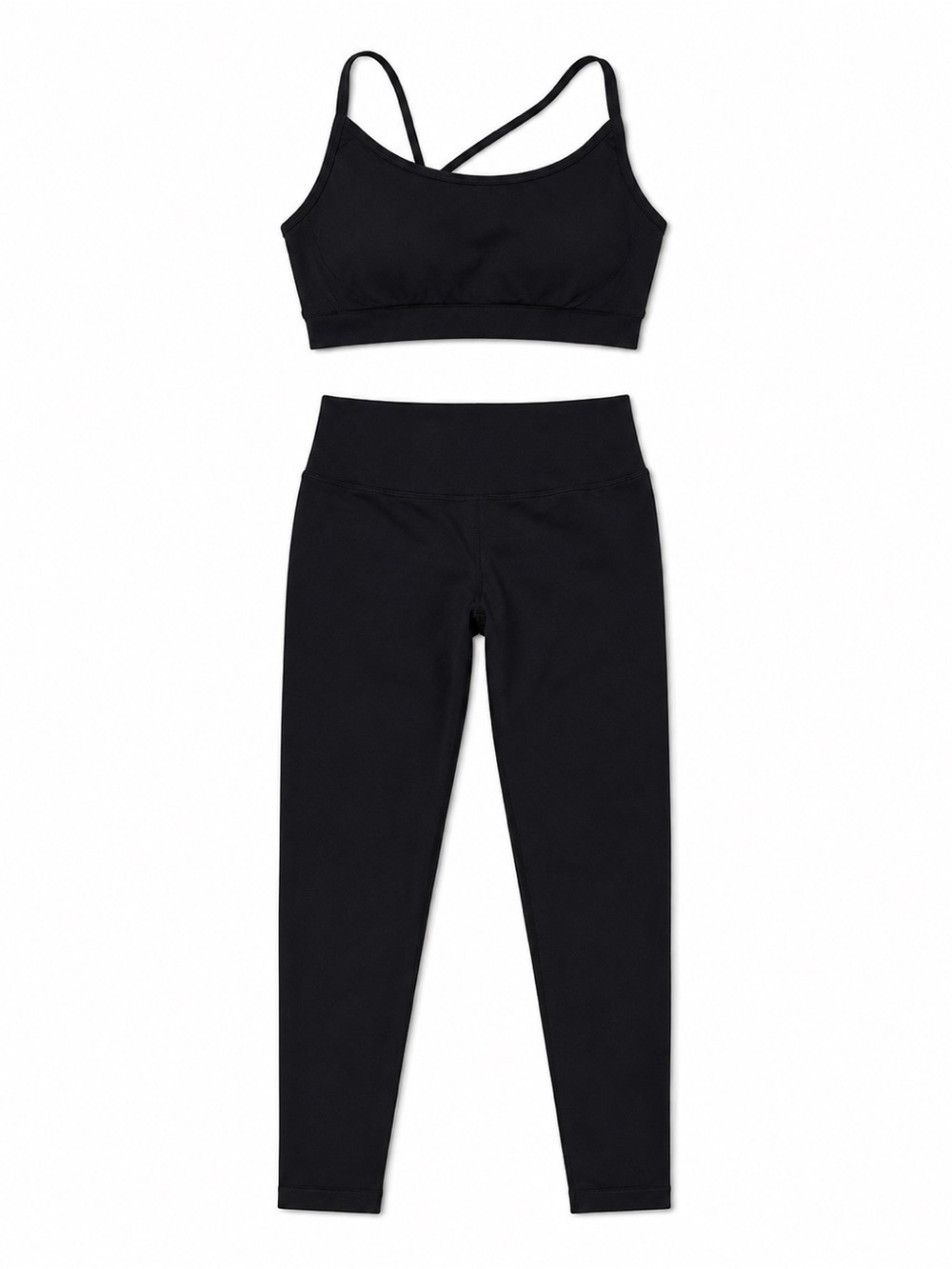 Women's Black Strappy Sports Bra and Leggings Set